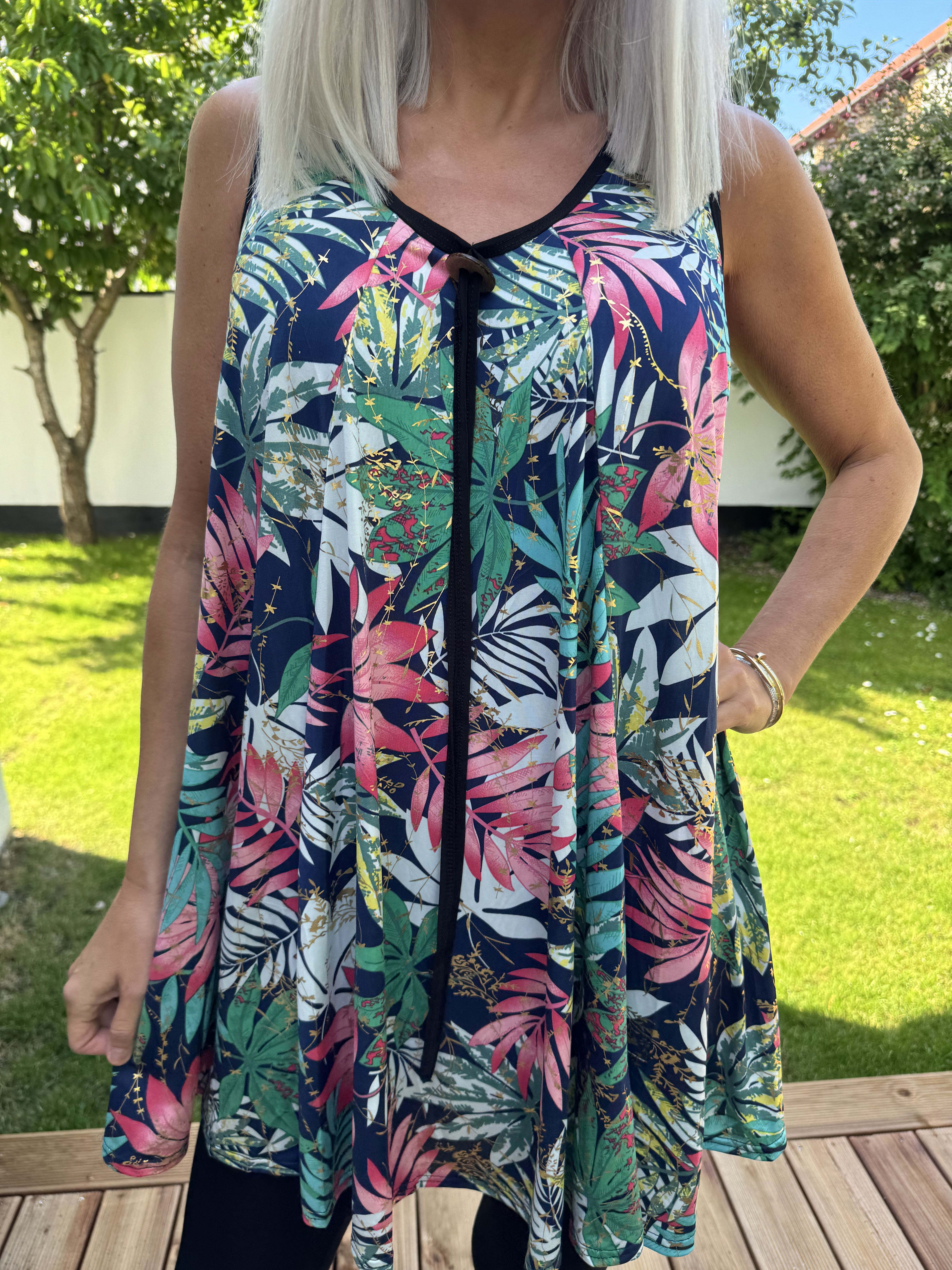 Palma Leaf - Lang mønstret tunika i elastisk stof